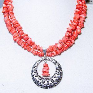 Cynthia Lynn "STRAWBERRY SMOOTHIE" Pink Coral Beaded Silver Plated Necklace